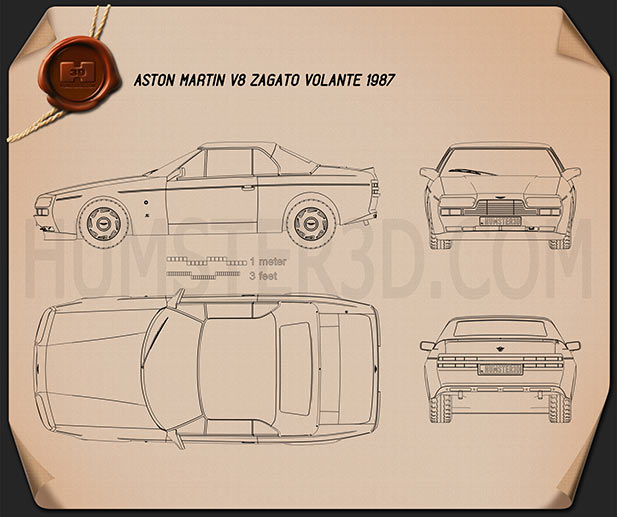 Aston Martin V8 Zagato 1987 蓝图