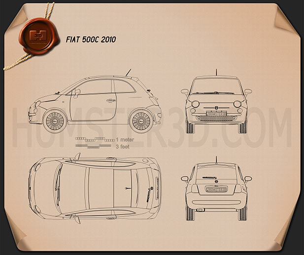 Fiat 500 2010 Чертеж