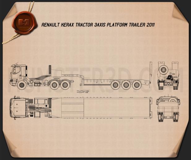 Renault Kerax Tractor Platform Trailer 2011 Blueprint