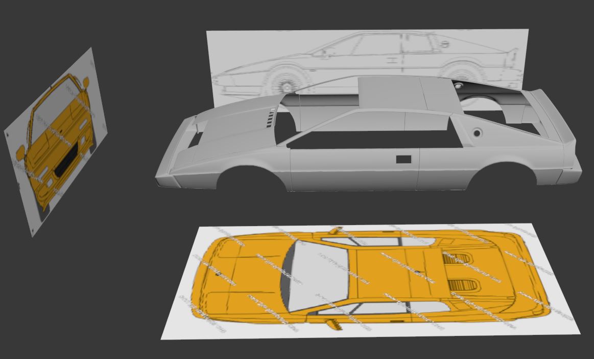 proces of modeling the car and scene