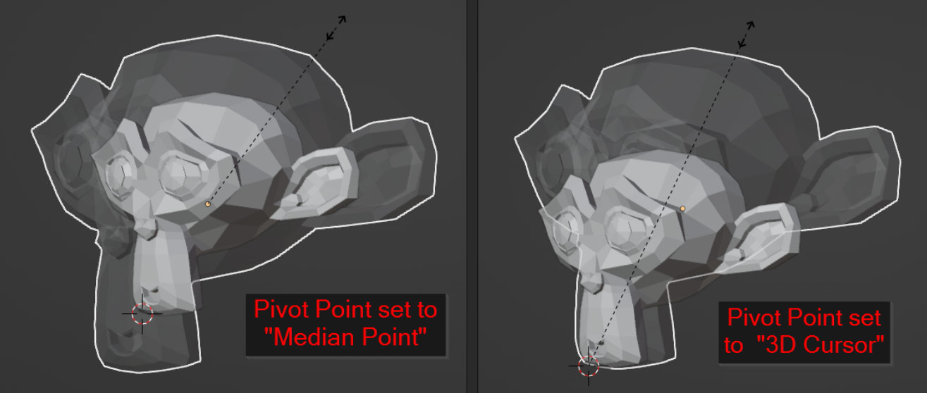 Scaling with pivot Point set to  “Median Point” vs “3D Cursor”