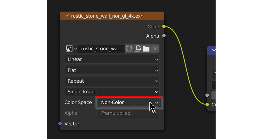 Setting the “Color Space” to “Non-Color”
