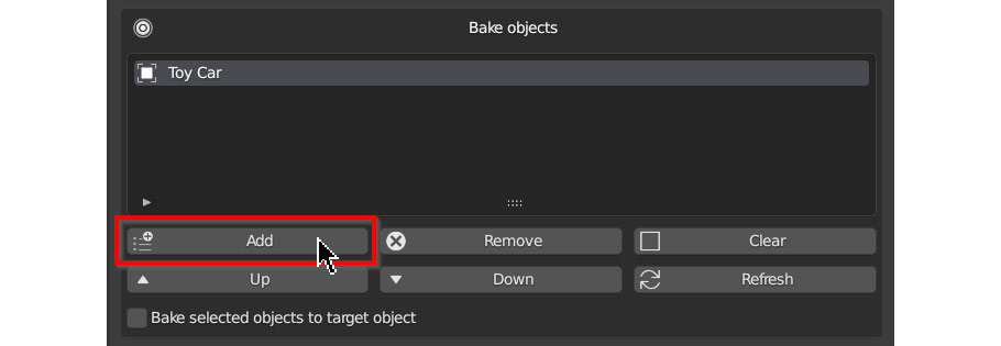 Selecting objects for baking