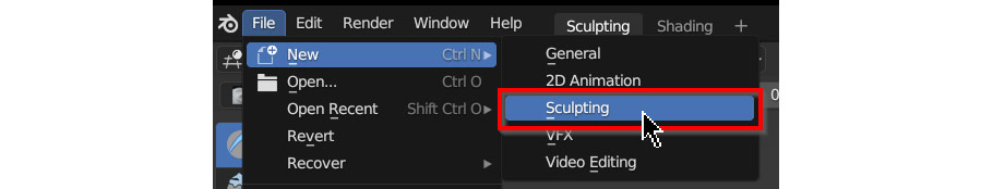 Creating a new “Sculpting” Blender file