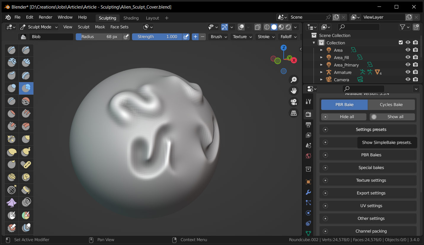 Simple sculpting on a sphere