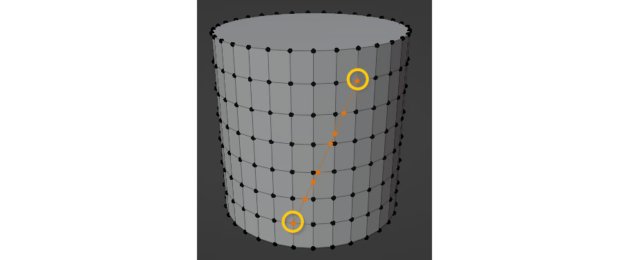 Connecting two random vertices on a cylinder object