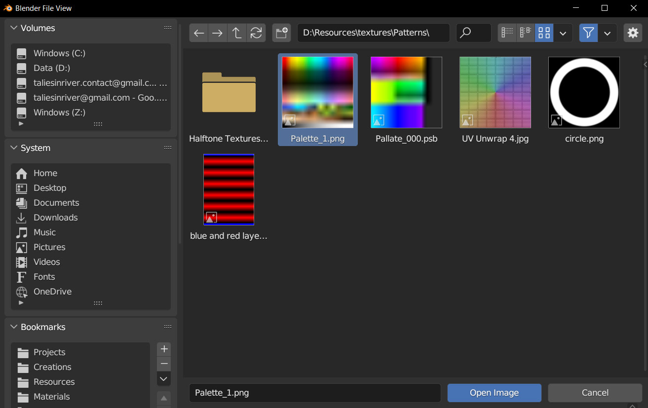 Opening the palette image
