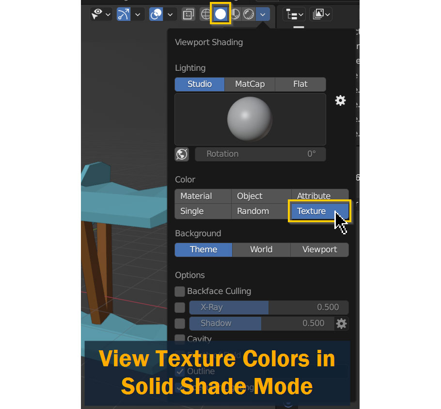 view texture colors in solid shade mode