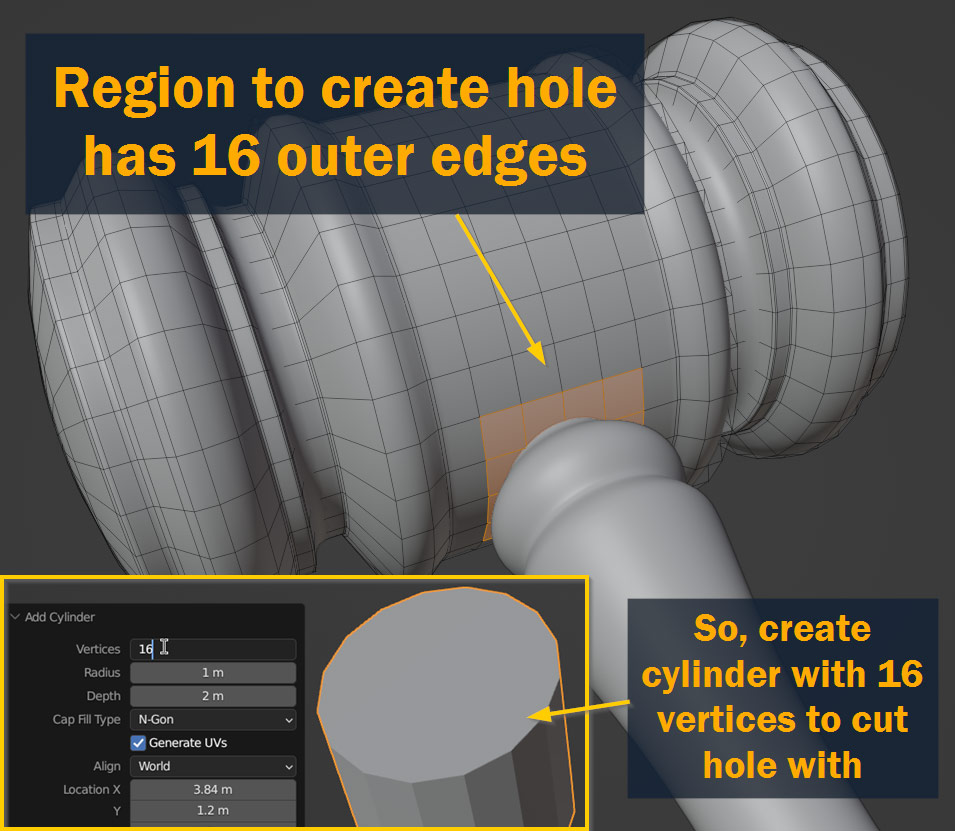 creating cylinder with 16 vertices