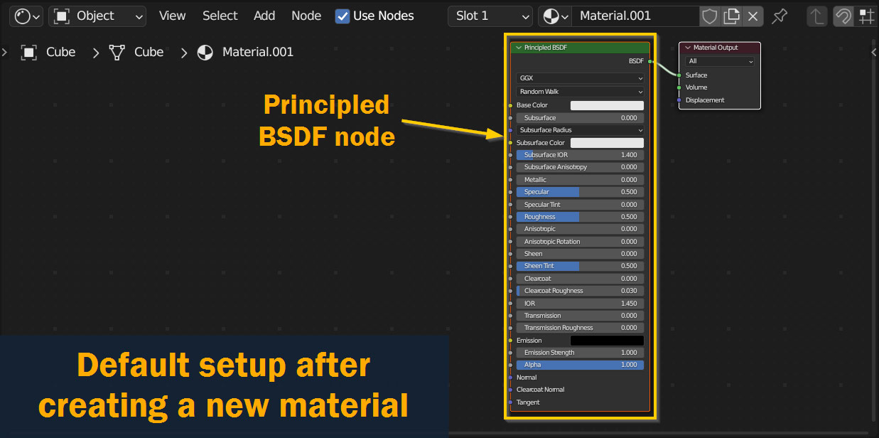 default settings for new material