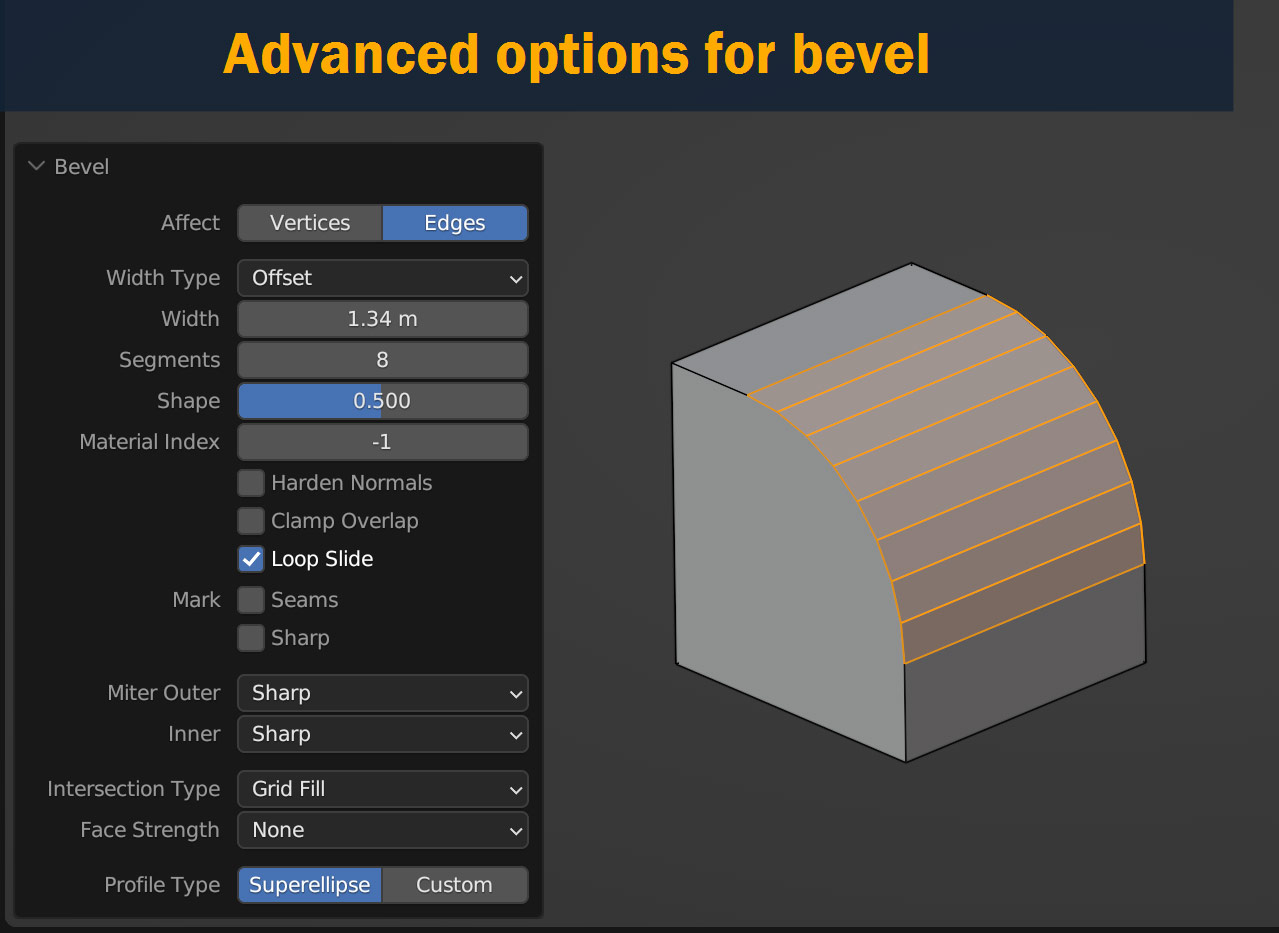 advanced options for bevel