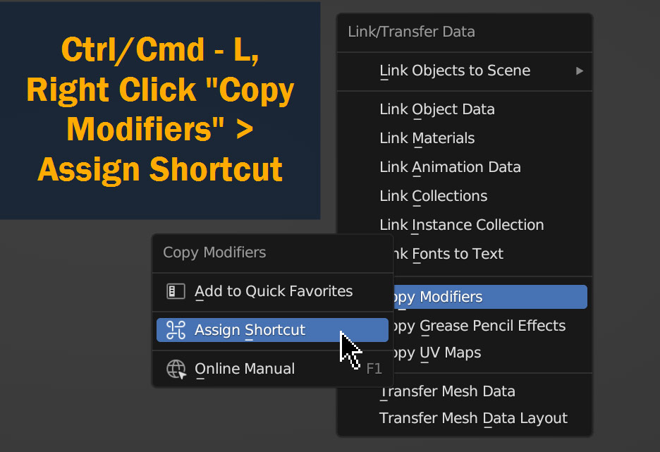 assign a shortcut for copying modifiers