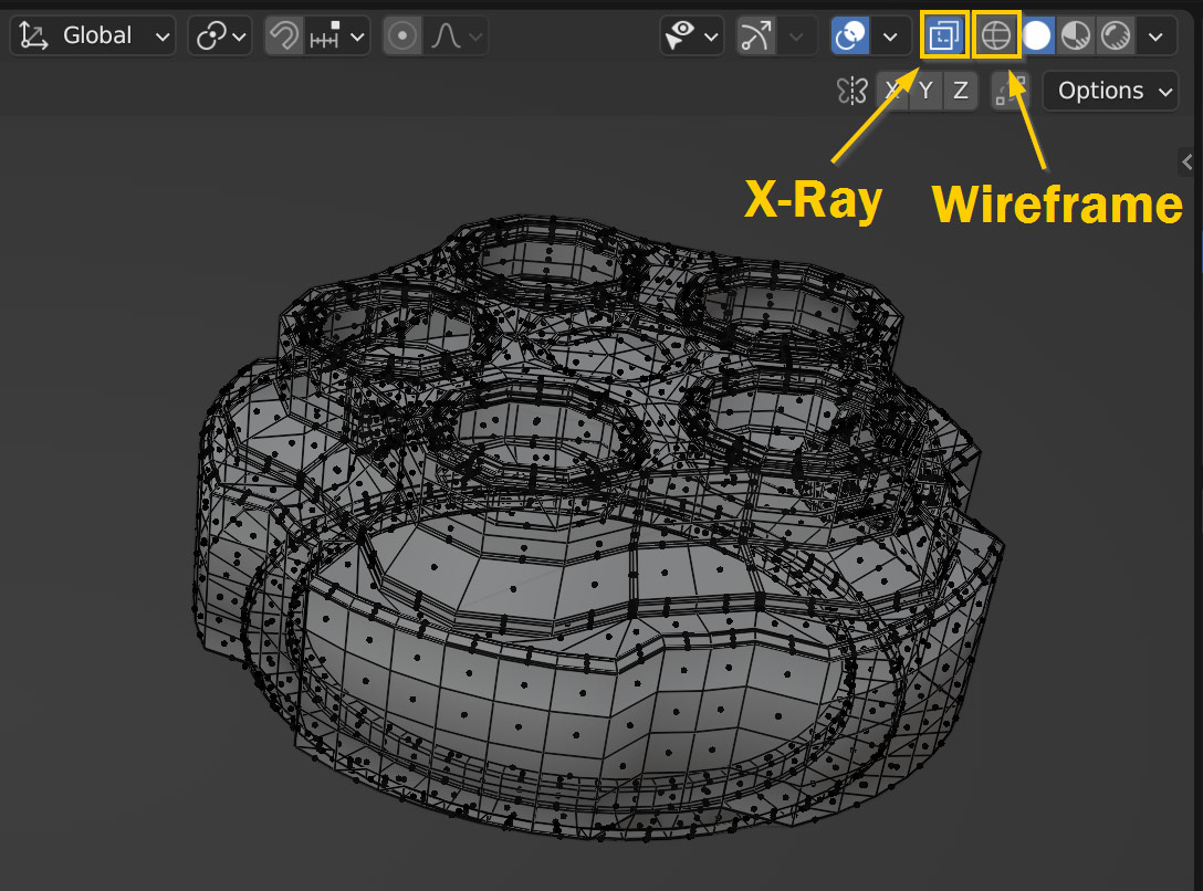 activate x-ray mode or wireframe
