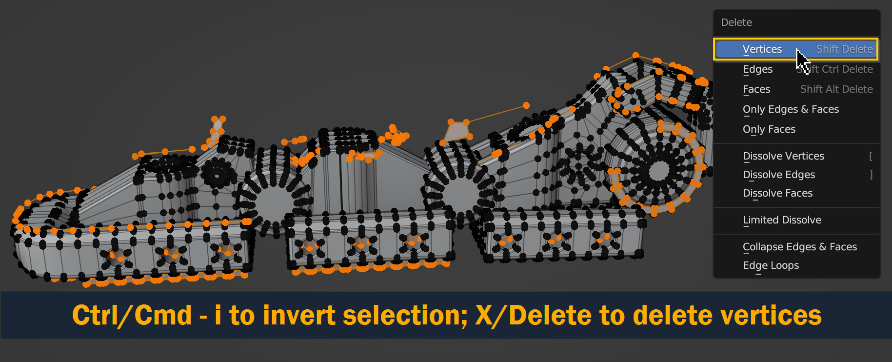 invert selection delete vertices