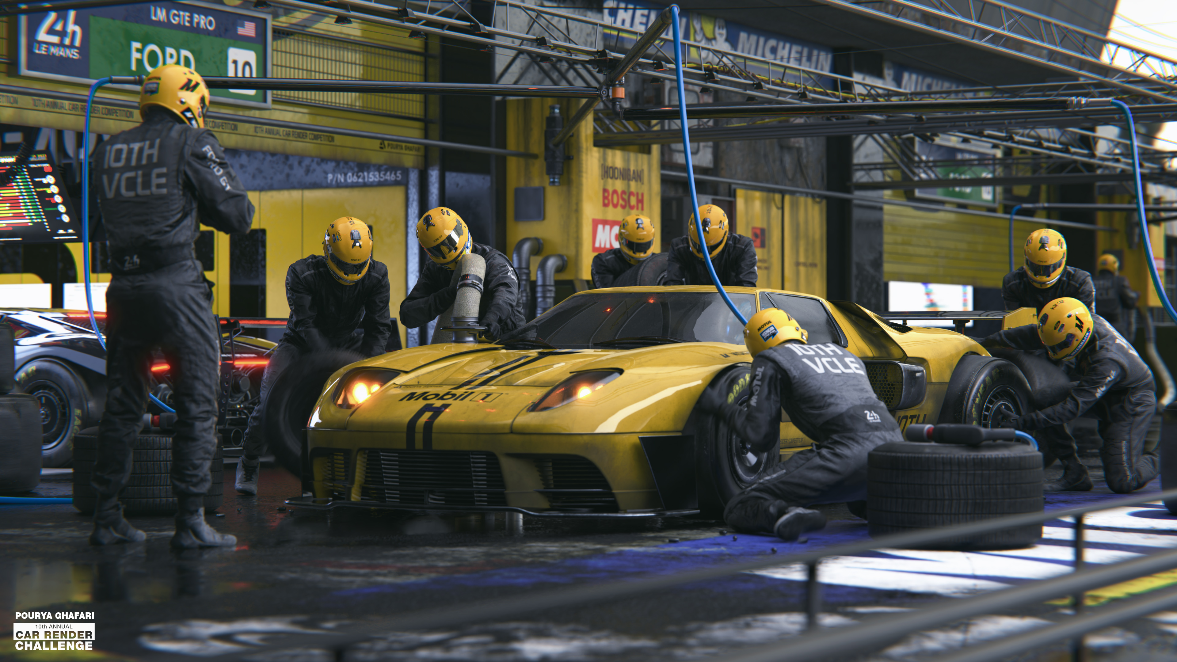 Third place is In the Eye of the Storm: Ford GTs Pit Symphony by Pourya Ghafari