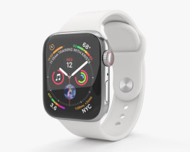 Apple Watch Series 4 40mm Stainless Steel Case with White Sport Band 3Dモデル
