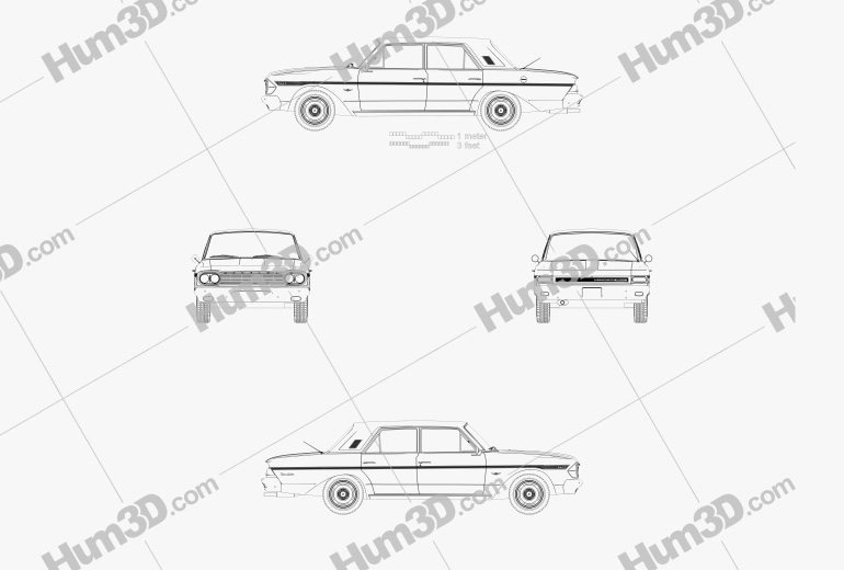 AMC Rambler Classic 770 четырехдверный Седан 1964 Чертеж