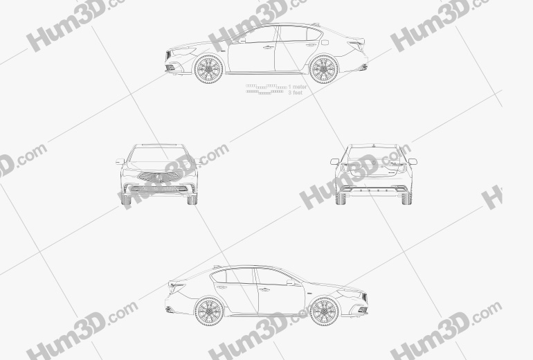 Acura RLX Sport гибрид SH-AWD 2019 Чертеж