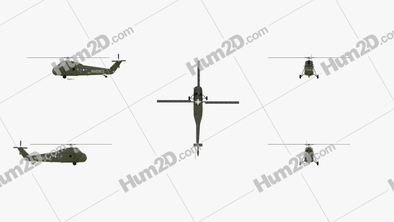Sikorsky H-34 Military helicopter Blueprint Template