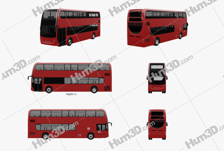 Alexander Dennis Enviro400H Double-Decker Bus 2015 Blueprint Template