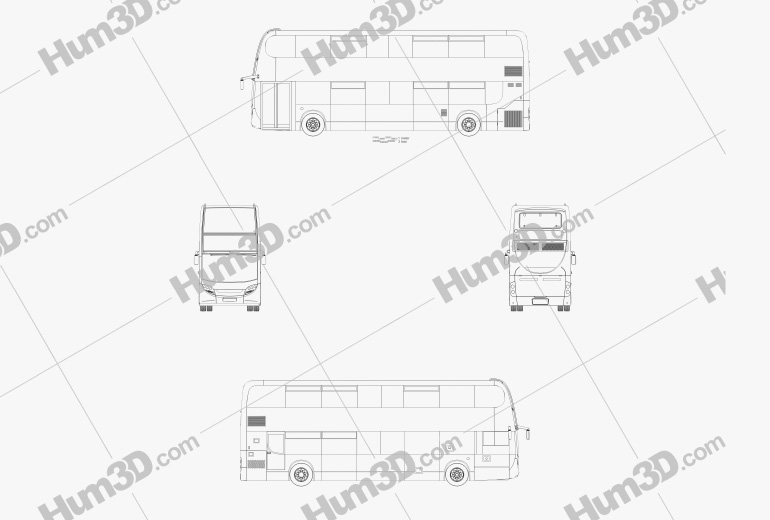 Alexander Dennis Enviro400H Double-Decker Bus 2015 Blueprint