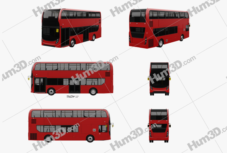 Alexander Dennis Enviro400 Double-Decker Bus 2015 Blueprint Template