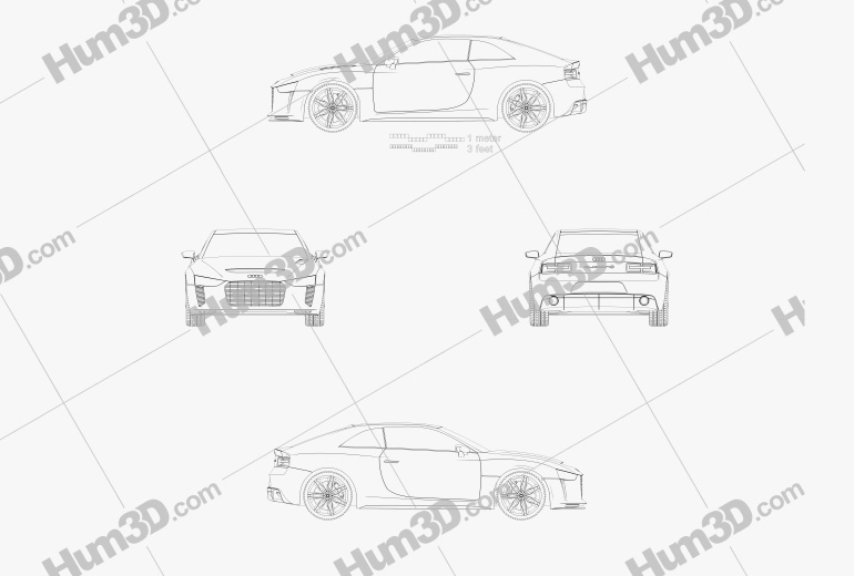 Audi Quattro 컨셉트 카 2012 테크니컬 드로잉