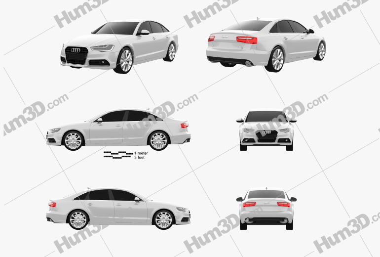 Audi A6 sedan 2012 Blueprint Template