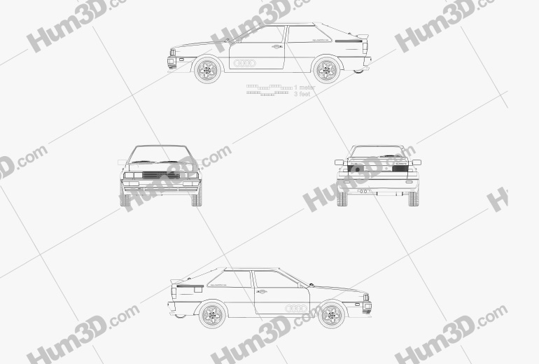 Audi Quattro 1980 Disegno Tecnico