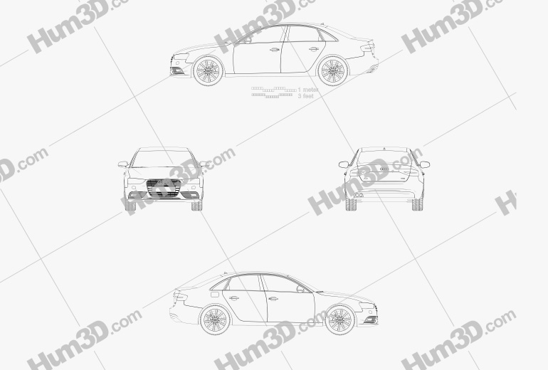 Audi A4 세단 2013 테크니컬 드로잉