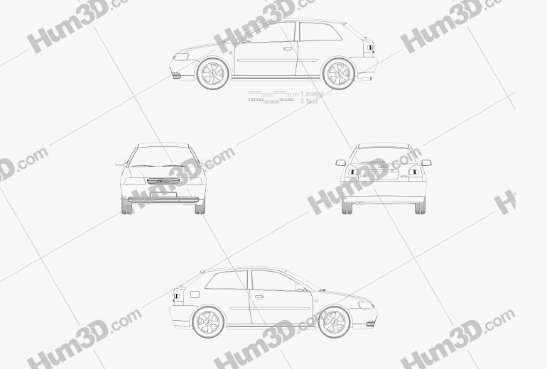 Audi A3 (8L) 3 porte 2003 Disegno Tecnico