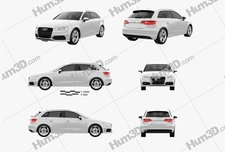 Audi A3 Sportback S-Line 2016 Blueprint Template