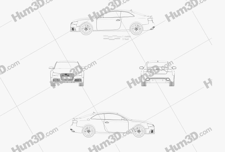 Audi RS5 쿠페 2012 테크니컬 드로잉