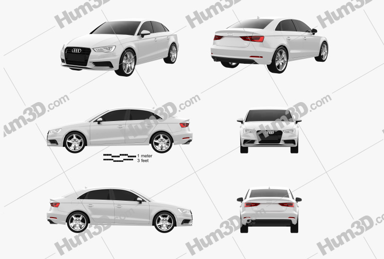 Audi A3 sedan 2016 Blueprint Template
