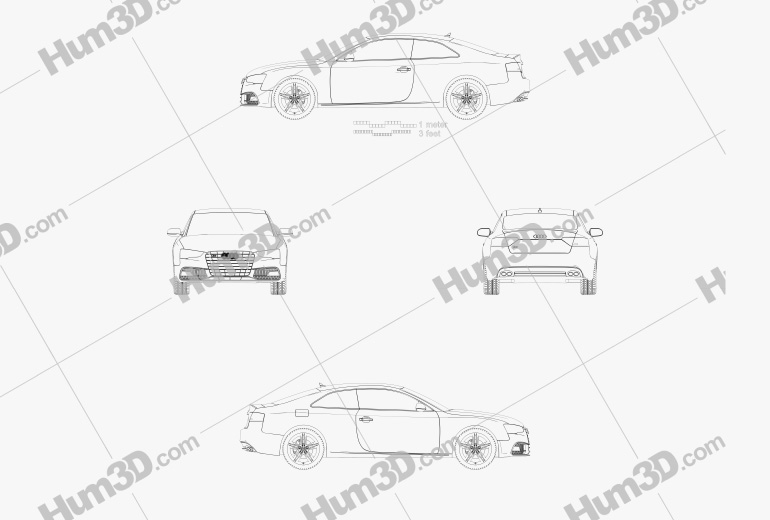 Audi S5 쿠페 2012 테크니컬 드로잉