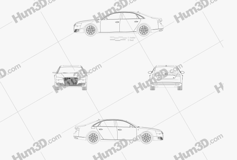 Audi A8 (D4) L 2014 Disegno Tecnico
