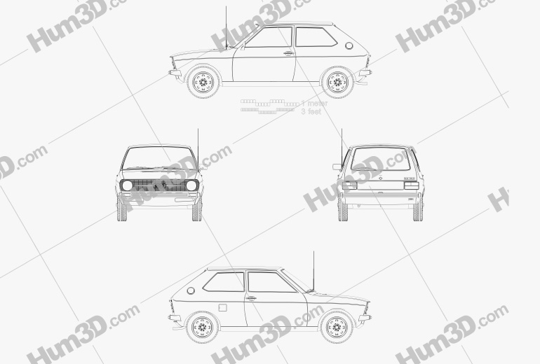 Audi 50 (Typ 86) 1974 Blueprint