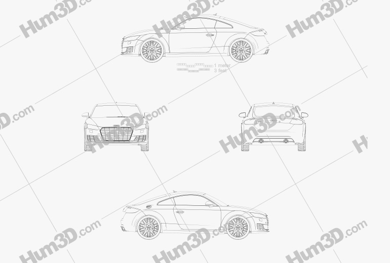 Audi TT (8S) 쿠페 2015 테크니컬 드로잉