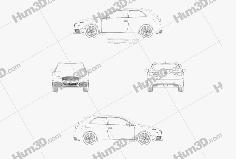 Audi S3 трехдверный 2014 Чертеж