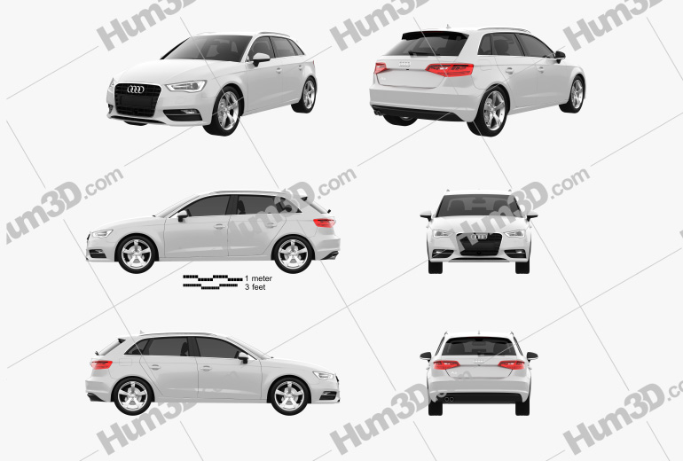 Audi A3 Sportback 2016 Blueprint Template