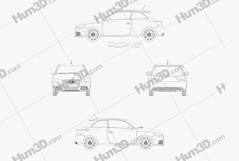 Audi A1 трехдверный 2018 Чертеж