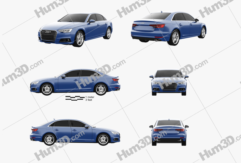 Audi A4 (B9) sedan 2019 Blueprint Template