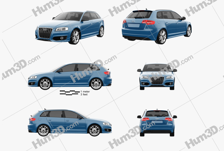 Audi S3 Sportback 2012 Blueprint Template