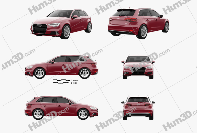 Audi A3 Sportback 2019 Blueprint Template
