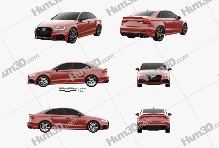 Audi RS3 sedan 2018 Blueprint Template