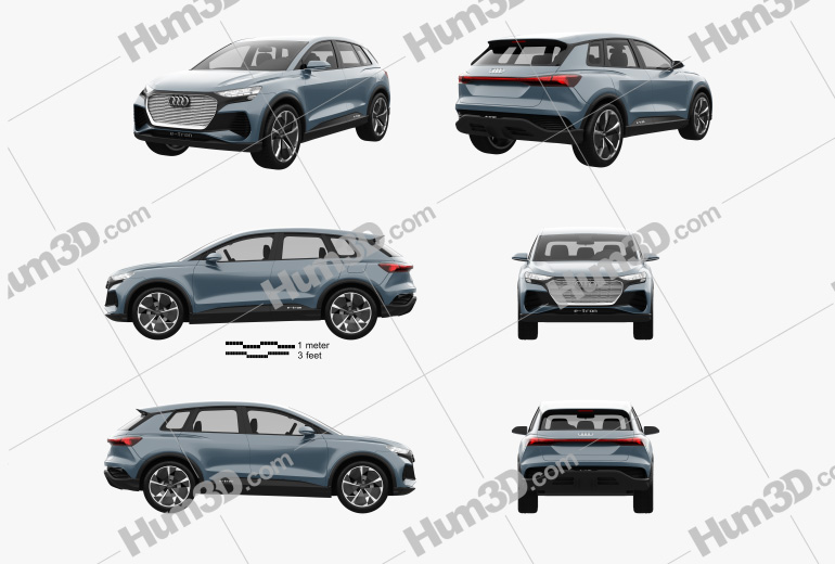 Audi Q4 e-tron Concept 2020 Blueprint Template