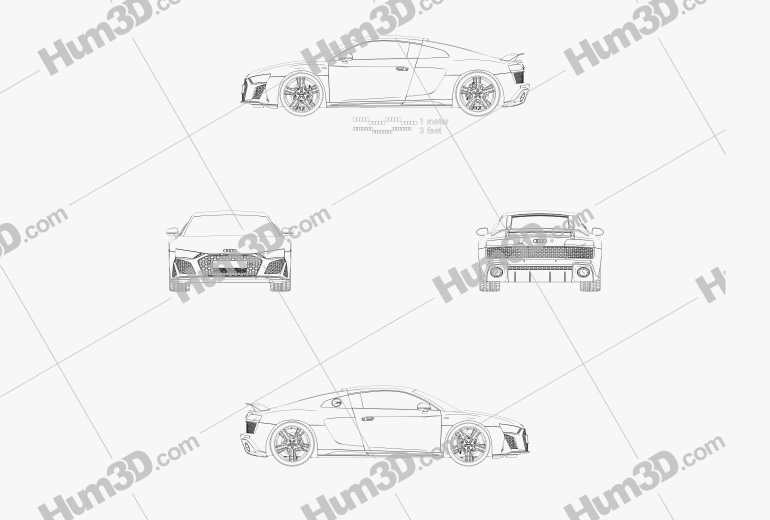 Audi R8 V10 coupe 2022 蓝图
