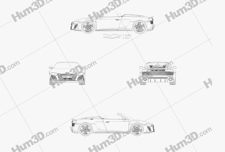 Audi R8 V10 US-spec spyder 2022 Blueprint
