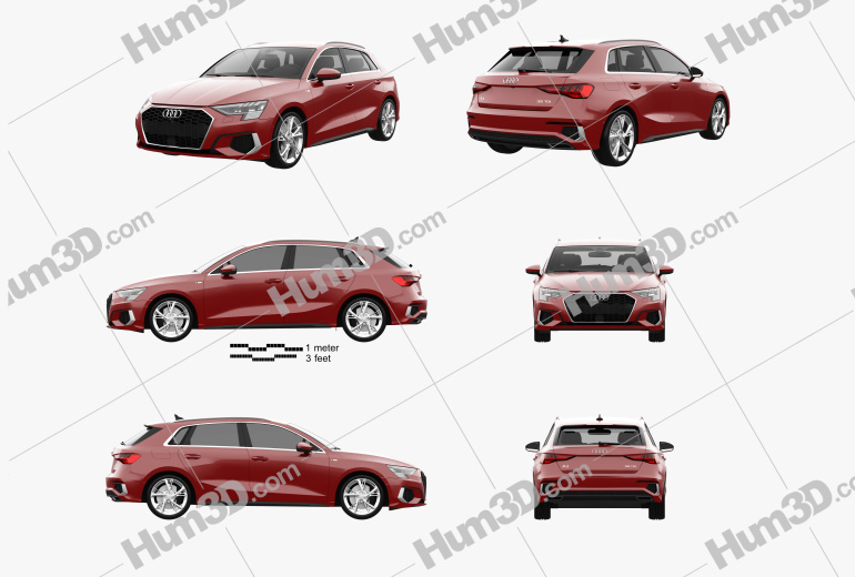 Audi A3 S-line sportback 2022 Blueprint Template