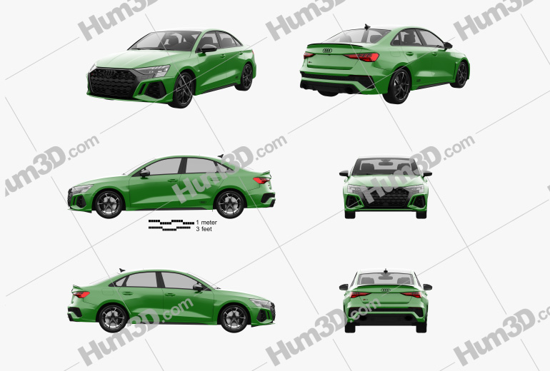 Audi RS3 sedan 2022 Blueprint Template